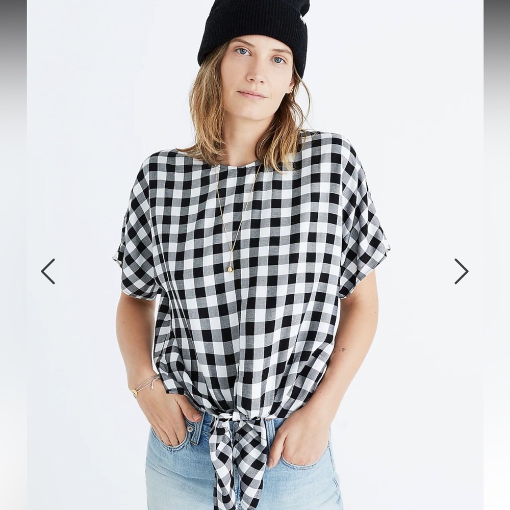 Madewell Button Back Tie Tee in Buffalo Check Size Medium